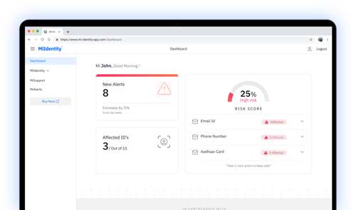 MiIdentity customer dashboard